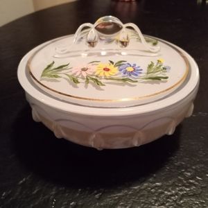 Vintage Hand Painted Blue Floral Candy Dish